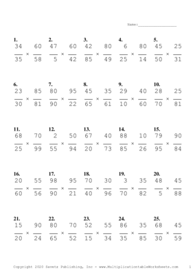 Simplify by 5 Problem Set G Multiplication Worksheet