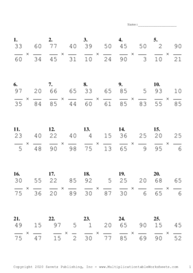 Simplify by 5 Problem Set I Multiplication Worksheet