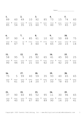 Simplify by 5 Problem Set J Multiplication Worksheet