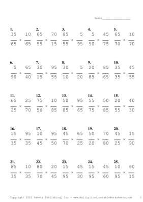 Simplify by 5 Problem Set K Multiplication Worksheet