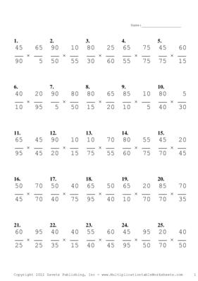 Simplify by 5 Problem Set L Multiplication Worksheet