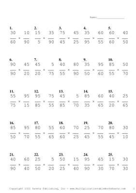 Simplify by 5 Problem Set M Multiplication Worksheet