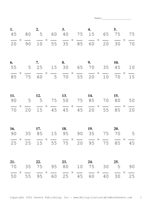 Simplify by 5 Problem Set N Multiplication Worksheet