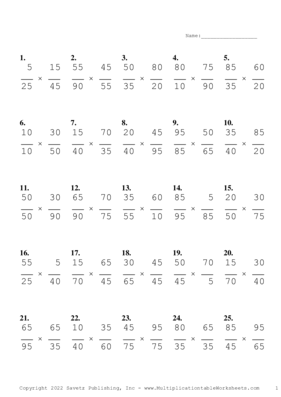 Simplify by 5 Problem Set O Multiplication Worksheet