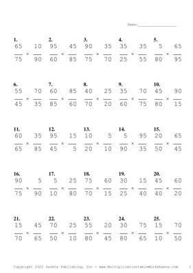 Simplify by 5 Problem Set P Multiplication Worksheet