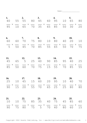 Simplify by 5 Problem Set R Multiplication Worksheet