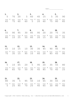 Simplify by 5 Problem Set T Multiplication Worksheet