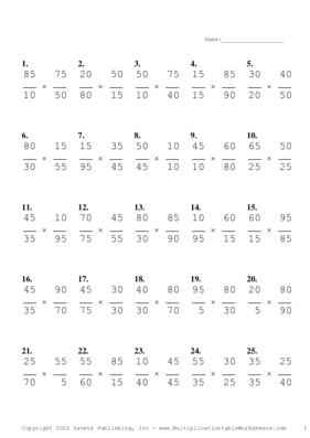 Simplify by 5 Problem Set U Multiplication Worksheet