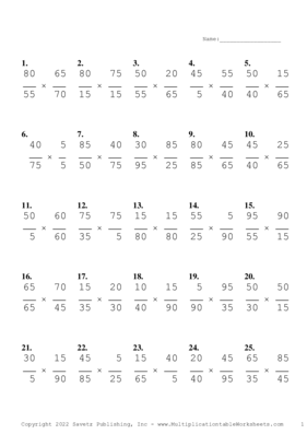 Simplify by 5 Problem Set V Multiplication Worksheet