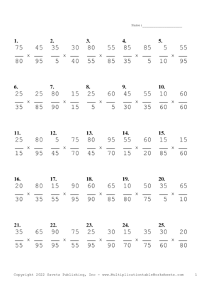 Simplify by 5 Problem Set W Multiplication Worksheet