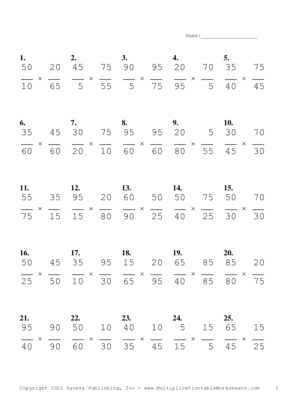 Simplify by 5 Problem Set X Multiplication Worksheet