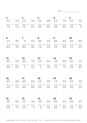 Simplify by 5 Problem Set Y Multiplication Worksheet