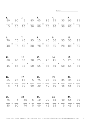 Simplify by 5 Problem Set Z Multiplication Worksheet