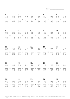 Simplify by 7 Problem Set A Multiplication Worksheet