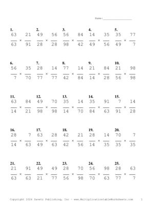 Simplify by 7 Problem Set AB Multiplication Worksheet