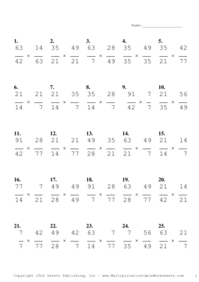 Simplify by 7 Problem Set AC Multiplication Worksheet