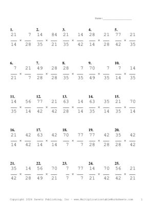 Simplify by 7 Problem Set AO Multiplication Worksheet