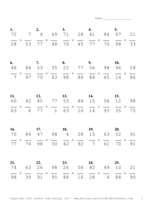 Simplify by 7 Problem Set B Multiplication Worksheet