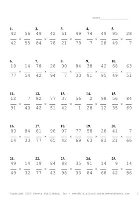 Simplify by 7 Problem Set C Multiplication Worksheet