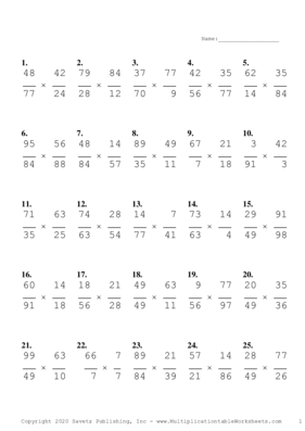 Simplify by 7 Problem Set D Multiplication Worksheet