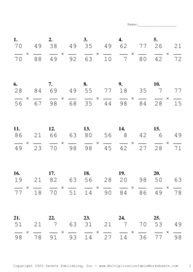 Simplify by 7 Problem Set E Multiplication Worksheet