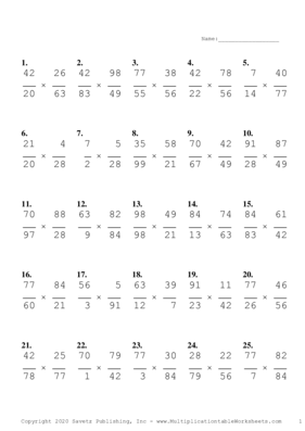 Simplify by 7 Problem Set F Multiplication Worksheet