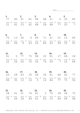 Simplify by 7 Problem Set G Multiplication Worksheet