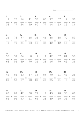 Simplify by 7 Problem Set H Multiplication Worksheet