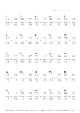 Simplify by 7 Problem Set I Multiplication Worksheet