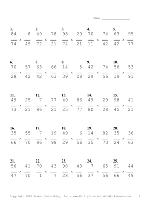 Simplify by 7 Problem Set J Multiplication Worksheet