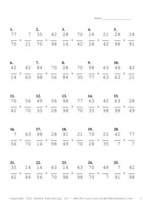 Simplify by 7 Problem Set Z Multiplication Worksheet