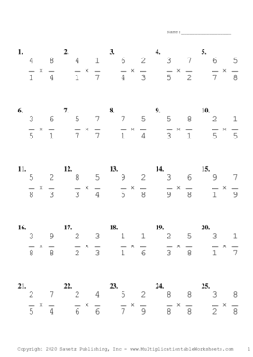 Single Digit Fraction Problem Set A Multiplication Worksheet