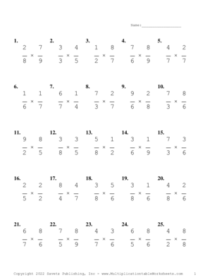 Single Digit Fraction Problem Set AA Multiplication Worksheet