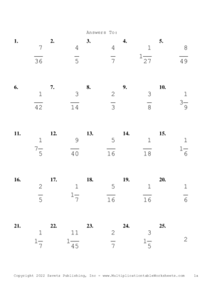 Single Digit Fraction Problem Set AA Answers