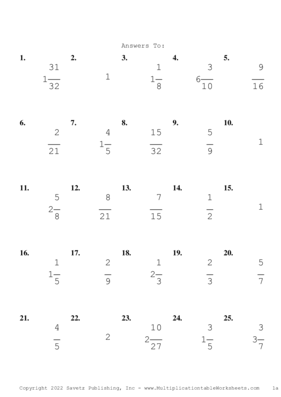 Single Digit Fraction Problem Set AB Answers