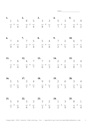 Single Digit Fraction Problem Set AD Multiplication Worksheet