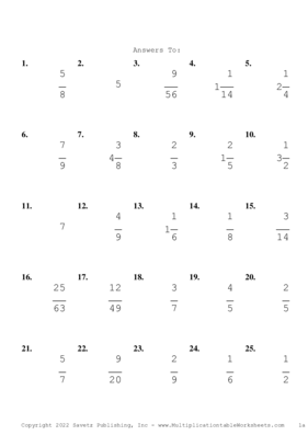 Single Digit Fraction Problem Set AD Answers