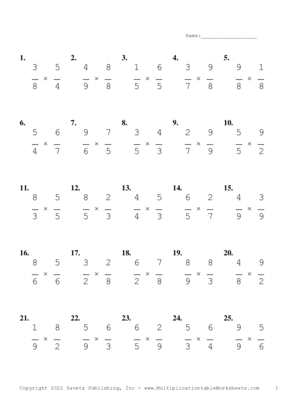 Single Digit Fraction Problem Set AE Multiplication Worksheet