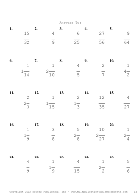 Single Digit Fraction Problem Set AE Answers