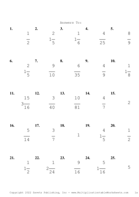 Single Digit Fraction Problem Set AG Answers