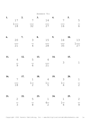 Single Digit Fraction Problem Set AH Answers