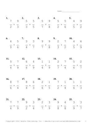 Single Digit Fraction Problem Set AI Multiplication Worksheet