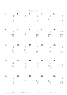 Single Digit Fraction Problem Set AJ Answers