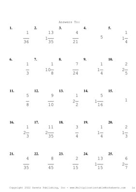 Single Digit Fraction Problem Set AL Answers