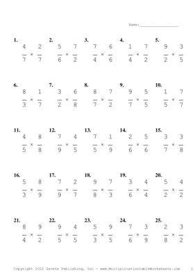 Single Digit Fraction Problem Set AM Multiplication Worksheet