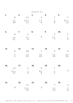 Single Digit Fraction Problem Set AM Answers