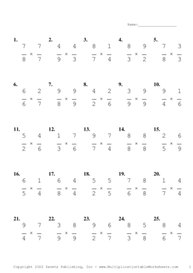 Single Digit Fraction Problem Set AN Multiplication Worksheet