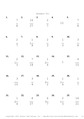 Single Digit Fraction Problem Set AN Answers