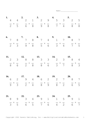 Single Digit Fraction Problem Set AP Multiplication Worksheet