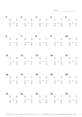 Single Digit Fraction Problem Set AQ Multiplication Worksheet